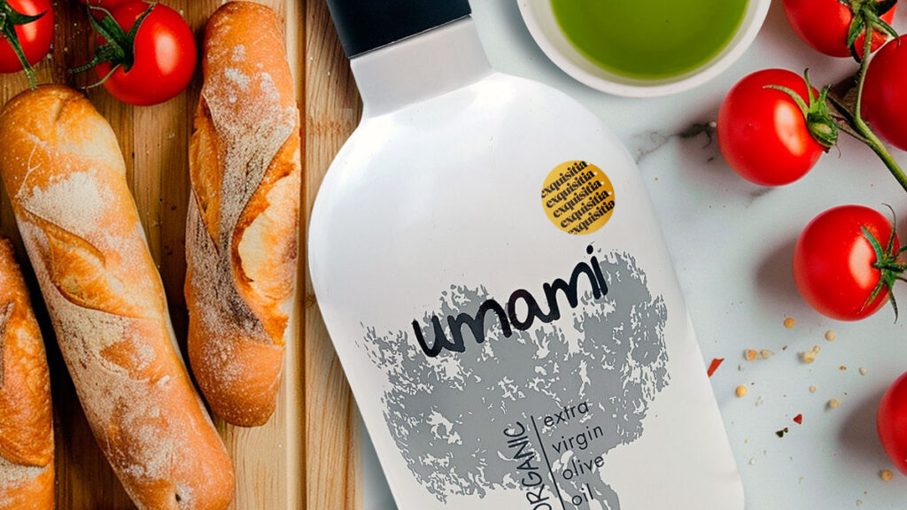 Aceite Umami Camins de Verdor, virgen extra ecológico de inicio de cosecha.
